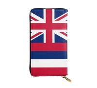 Wzywhj Portafoglio lungo da donna in pelle alla moda con scomparti multipli e cerniera design con stampa bandiera hawaiana, Nero , Taglia unica