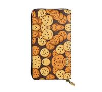 Wzywhj Portafoglio lungo da donna in pelle alla moda con scomparti multipli e cerniera Design Cookies Food Chocolate Chip Biscotti Pattern, Nero , Taglia unica