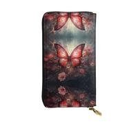 Wzywhj Portafoglio lungo da donna in pelle alla moda con scomparti multipli e cerniera design fantasia fiore farfalla immagine, Nero , Taglia unica