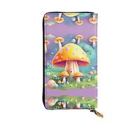 Wzywhj Portafoglio lungo da donna in pelle alla moda con scomparti multipli e cerniera design fantasia sogno fungo, Nero , Taglia unica