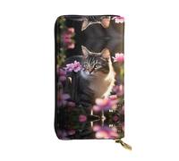 Wzywhj Portafoglio lungo da donna in pelle alla moda con scomparti multipli e cerniera design fiore gatto immagine, Nero , Taglia unica