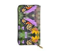 Wzywhj Portafoglio lungo da donna in pelle alla moda con scomparti multipli e cerniera design fiore farfalla modello, Nero , Taglia unica