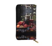 Wzywhj Portafoglio lungo da donna in pelle alla moda con scomparti multipli e cerniera Design Grapes and Wine Picture, Nero , Taglia unica