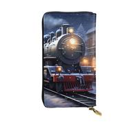Wzywhj Portafoglio lungo da donna in pelle alla moda con scomparti multipli e cerniera design inverno Natale neve notte treno treno stampe, Nero , Taglia unica
