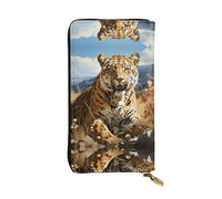 Wzywhj Portafoglio lungo da donna in pelle alla moda con scomparti multipli e cerniera design leopardo in cerca di preda immagine, Nero , Taglia unica