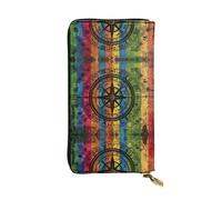 Wzywhj Portafoglio lungo da donna in pelle alla moda con scomparti multipli e cerniera design magico rune norrene bussola gay pride modello arcobaleno, Nero , Taglia unica
