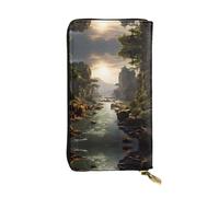 Wzywhj Portafoglio lungo da donna in pelle alla moda con scomparti multipli e cerniera design montagne e fiumi immagine, Nero , Taglia unica