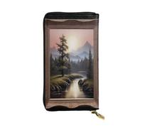 WZYWHJ Portafoglio lungo da donna in pelle alla moda con scomparti multipli e cerniera design montagne lontane e fiumi modello