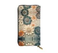 Wzywhj Portafoglio lungo da donna in pelle alla moda con scomparti multipli e cerniera Design palla di fiori immagine, Nero , Taglia unica