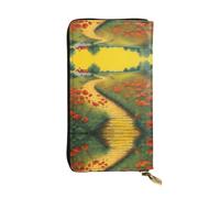 Wzywhj Portafoglio lungo da donna in pelle alla moda con scomparti multipli e cerniera Design papaveri campo giallo mattone strada modello, Nero , Taglia unica