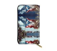 Wzywhj Portafoglio lungo da donna in pelle alla moda con scomparti multipli e cerniera Design Puerto Rico carta da parati stampa bandiera, Nero , Taglia unica