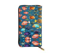 Wzywhj Portafoglio lungo da donna in pelle alla moda con scomparti multipli e cerniera Design sottomarino Reef Fish Picture, Nero , Taglia unica