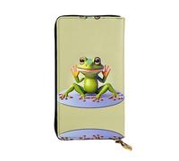 Wzywhj Portafoglio lungo da donna in pelle alla moda con scomparti multipli e cerniera Design The Funny Frog Doing Yoga Picture, Nero , Taglia unica