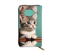 Wzywhj Portafoglio lungo da donna in pelle alla moda con scomparti multipli e cerniera design un curioso motivo gatto, Nero , Taglia unica