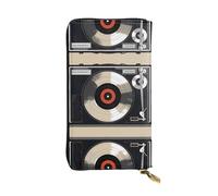 Wzywhj Portafoglio lungo da donna in pelle alla moda con scomparti multipli e cerniera Design Vintage Vinyl Record Picture, Nero , Taglia unica