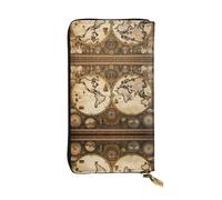 Wzywhj Portafoglio lungo da donna in pelle alla moda con scomparti multipli e cerniera design vintage vecchio mappa del mondo stampe, Nero , Taglia unica