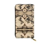 Wzywhj Portafoglio lungo da donna in pelle alla moda con scomparti multipli e cerniera design vintage vecchio mappa del mondo stampe, Nero , Taglia unica
