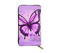 Wzywhj Portafoglio lungo da donna in pelle alla moda con scomparti multipli e cerniera design viola farfalla immagine, Nero , Taglia unica