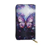 Wzywhj Portafoglio lungo da donna in pelle alla moda con scomparti multipli e cerniera design viola farfalla fiori immagine, Nero , Taglia unica