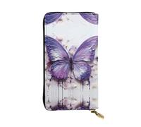 Wzywhj Portafoglio lungo da donna in pelle alla moda con scomparti multipli e cerniera design viola dipinto a olio farfalla modello, Nero , Taglia unica