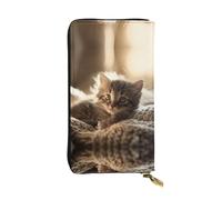 Wzywhj Portafoglio lungo da donna in pelle alla moda con scomparti multipli e cerniera disegno gatto immagine, Nero , Taglia unica