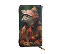Wzywhj Portafoglio lungo da donna in pelle alla moda con scomparti multipli e cerniera disegno gatto antropomorfizzazione immagine, Nero , Taglia unica