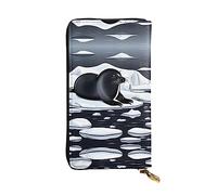 Wzywhj Portafoglio lungo da donna in pelle alla moda con scomparti multipli e chiusura lampo design sigilli su stampe di ghiaccio, Nero , Taglia unica