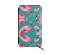 Wzywhj Portafoglio lungo da donna in pelle alla moda con scomparti multipli e design con cerniera bella immagine fenicotteri rosa, Nero , Taglia unica