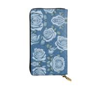Wzywhj Portafoglio lungo da donna in pelle con scomparti multipli e cerniera design belle rose su sfondo blu stampe, Nero , Taglia unica
