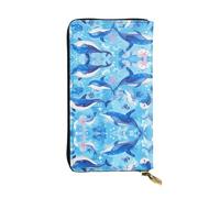 Wzywhj Portafoglio lungo da donna in pelle con scomparti multipli e cerniera design Ocean Dolphin Looking at You stampe, Nero , Taglia unica