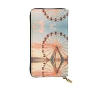 Wzywhj Portafoglio lungo da donna in pelle con scomparti multipli e cerniera design ruota panoramica bella immagine cielo, Nero , Taglia unica
