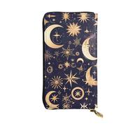 Wzywhj Portafoglio lungo da donna in pelle con scomparti multipli e cerniera design stelle dorate nel cielo notturno, Nero , Taglia unica
