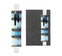 WZYWHJ Portapenne in pelle bianca con immagine olografica della città, clip elastica per notebook e diari, con cinghia regolabile, può contenere 2-3 penne
