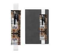 WZYWHJ - Portapenne in pelle bianca con stampe a distanza con bellissimi piloni - Design con fascia elastica in pelle PVC di alta qualità per quaderni, diari e agende