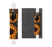 WZYWHJ - Portapenne in pelle bianca con tre girasoli su stampe in legno, design con fascia elastica in pelle PVC di alta qualità, per quaderni, diari e agende