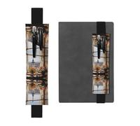 WZYWHJ - Portapenne in pelle nera con stampe a distanza con bellissimi piloni - Design con fascia elastica in pelle PVC di alta qualità per quaderni, diari e agende