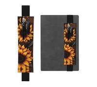 WZYWHJ - Portapenne in pelle nera con tre girasoli su stampe in legno, design con fascia elastica in pelle PVC di alta qualità, per quaderni, diari e agende