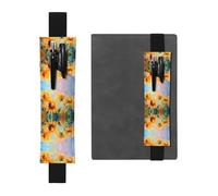 WZYWHJ - Portapenne in pelle nera, motivo girasoli dai colori vivaci, design con fascia elastica in pelle PVC di alta qualità per quaderni, diari e agende