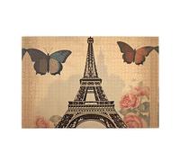 WZYWHJ - Puzzle in legno da 1000 pezzi, motivo vintage Parigi, Torre Eiffel, farfalla, per adulti e bambini, perfetto per divertimento in famiglia, antistress