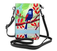 WZYWHJ Red Leaf Bird stampa Borsa per telefono in pelle da donna con tracolla regolabile