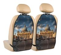WZYWHJ Seggiolino auto stampato con stampa di San Pietro, cuscinetto anti-calci, 2 pezzi, borsa portaoggetti multifunzionale dopo l'installazione