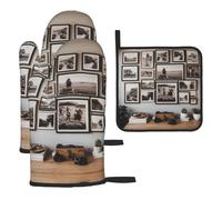 WZYWHJ Set da 3 guanti da forno stampati con immagini sul muro e presine, guanti da cucina lunghi ispessiti