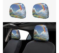 WZYWHJ Set di 2 federe per auto con stampa "Village Under The Rainbow", accessori per sedili, universali, per auto