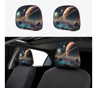 WZYWHJ Set di 2 federe per auto stampate con stelle e pianeti, accessori per sedili, universali