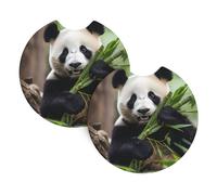 WZYWHJ Set di 2 sottobicchieri in gomma con immagine di panda nella foresta di bambù, facili da pulire, proteggono l'interno del veicolo