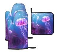 WZYWHJ Set di 3 guanti da forno con stampa medusa e presina, guanto da cucina lungo ispessito