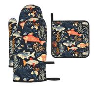 WZYWHJ Set di 3 presine con motivo di creature del mare profondo, in tessuto spesso, resistente e impermeabile per protezione dal calore