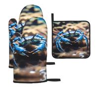WZYWHJ Set di 3 presine con stampa di granchio blu marino, tessuto spesso, resistente e impermeabile per protezione dal calore