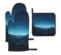 WZYWHJ Set di 3 presine da forno con stampa cielo stellato di montagna, tessuto spesso, resistente e impermeabile per protezione dal calore
