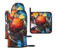 WZYWHJ Set di 3 presine da forno con stampa di pallacanestro dipinto, tessuto spesso, resistente e impermeabile per protezione dal calore